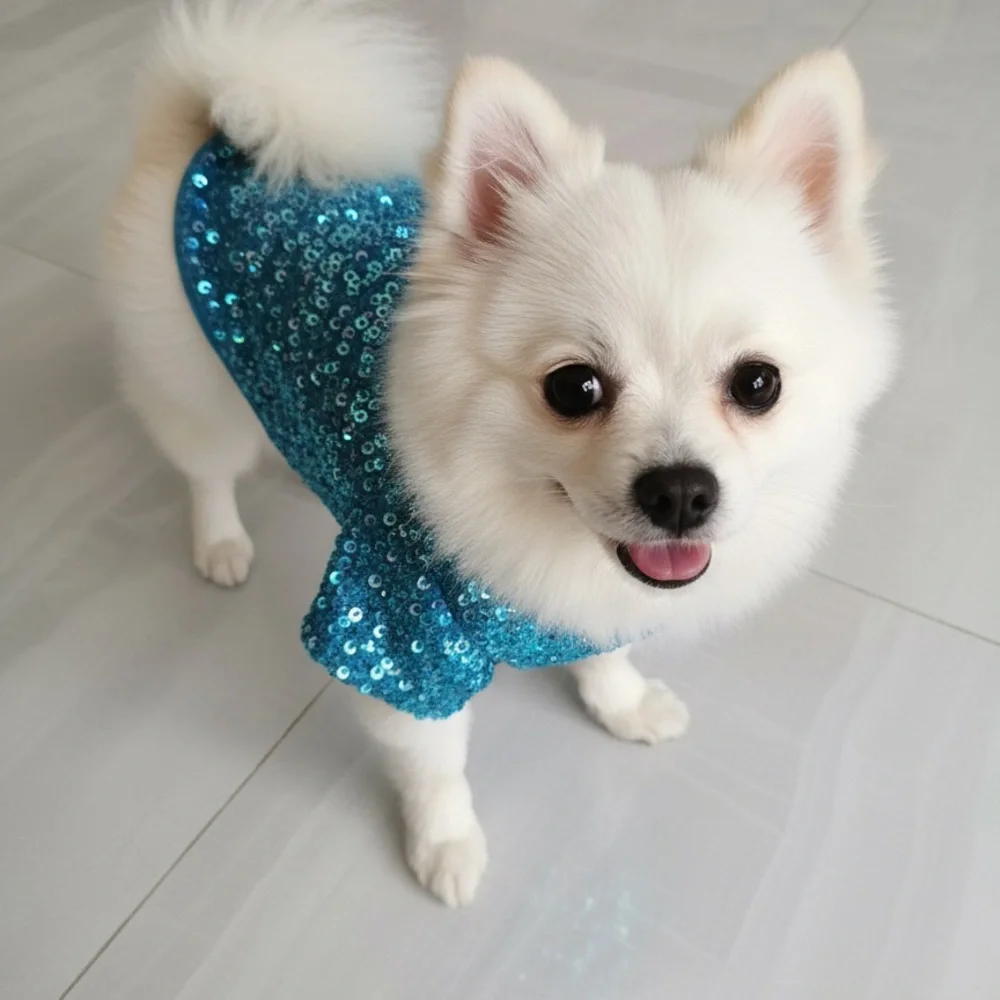 Hand beaded Attitudes by Debra for pets Blue Sequin Dog Sweater. Brand new!‎